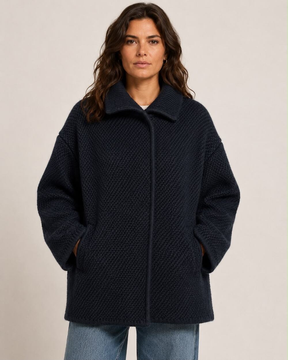 360SWEATER Wool Raccoon Yarn Oversized Sweater Coat Coatigan Women’s S Gray